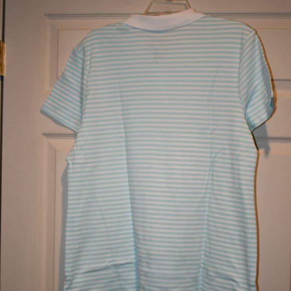 Croft & Barrow Women's Teal Striped Short Sleeve Extra Soft Polo Shirt Size XL - Picture 3 of 3